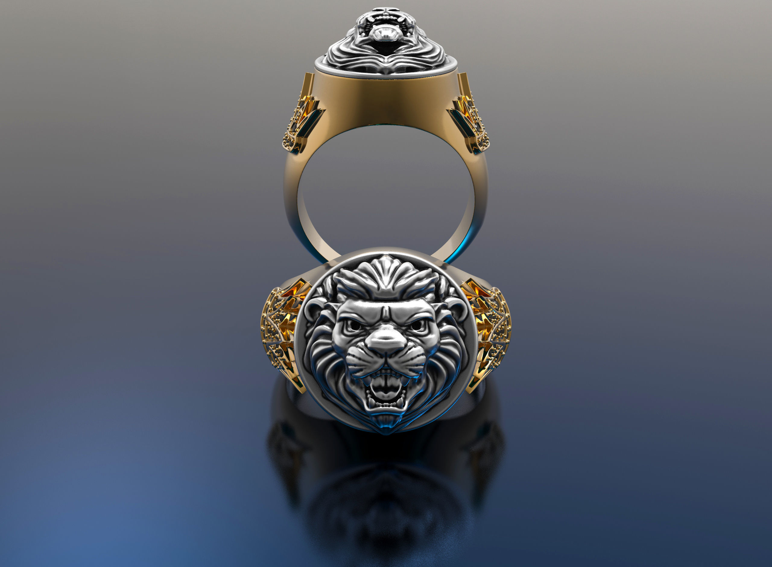 lion ring gold jewelry silver diamond jewel jewellery gem fashion white printable 3dprint cad black face animal wedding rings 3D print model - Mito3D