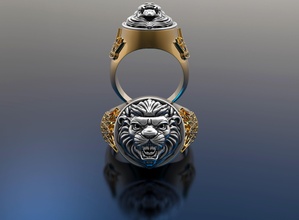 lion ring gold jewelry silver diamond jewel jewellery gem fashion white printable 3dprint cad black face animal wedding rings 3d print model - Mito3D