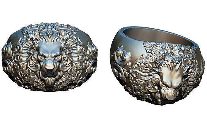 leão anel gato tigre puma animal cabeça jóias jóia prata ouro impressão imprimível cnc joalheria argolas 3D print model - Mito3D