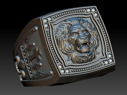 Lion bague bijoux argent vieux or diamant conception mode art imprimable Roi lis anneaux 3d print model - Mito3D