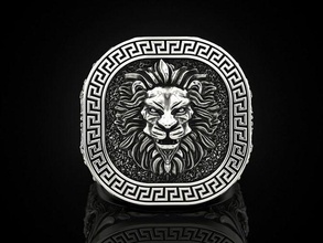 leone squillare 3d stampa modello ornamento gioielleria lusso platino vintage retrò tigre lio lionring gemma arte anelli 3d print model - Mito3D
