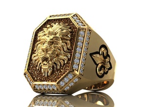 león anillo Insignia oro joyería joya lujo imprimible platino plata Moda brillante diamante anillos 3d print model - Mito3D