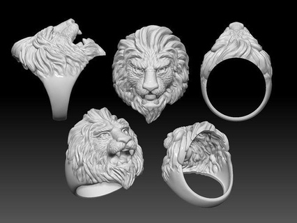 lion ring gold printable jewelry silver fashion white jewellery diamond jewel nature zbrush obj 3dm rings 3d print model - Mito3D