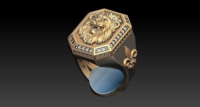 aslan yüzük lüks takı sanat altın yazdırılabilir gümüş platin mücevher elmas hayvan parlak zbrush gergedan yüzükler 3d print model - Mito3D