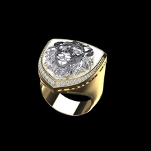 leão anel de escultura 3d do modelo impressão jóias o cad diamante engajamento a moda beleza jóia leon printable anéis safira prata vintag casamento moto motociclistas 3d print model - Mito3D