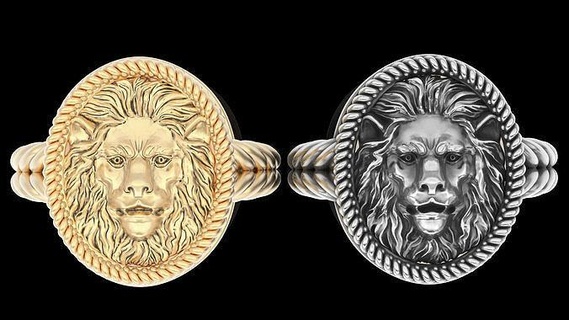 lion ring silver gold printable jewelry 3d model fashion trend sterling statue sculpture design zbrush fantasy rings jewel tiger leopard 3d print model - Mito3D