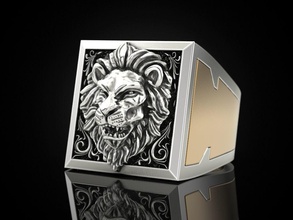 lion compartiment secret de l'anneau bijoux d'impression imprimable les anneaux la conception joyau or printabl l'impression le prototypage d'argent motard noircissement texture 3d print model - Mito3D