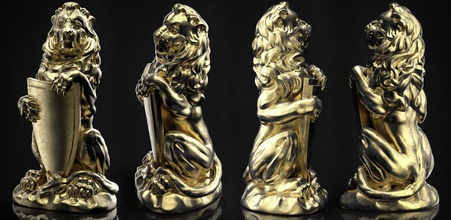 lion shield coat of arms leo sculpture statue figure tiger figurine art gold silver printable queen ancient king sculptures 3d print model - Mito3D