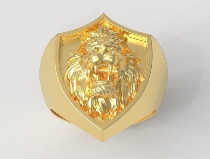 Lion bouclier bague anneaux or bijoux paulorani argent protection visage horoscope tête Masculin 3d print model - Mito3D