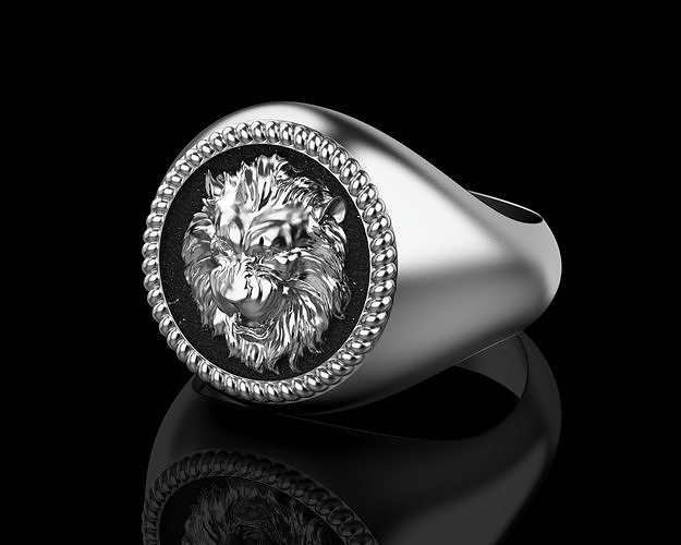 lion signet ring n120 steel dimond jewelery jewelry precious luxury gold printable diamond brilliant 3dmodel 3dprint head rings 3D print model - Mito3D
