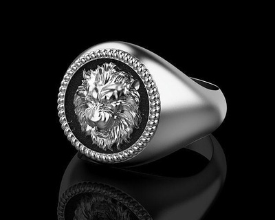 león sello anillo n120 acero dimond joyería joya precioso lujo oro imprimible diamante brillante 3dmodel 3dprint cabeza anillos 3d print model - Mito3D
