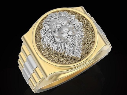 Lion tigre regarder homme bague argent or imprimable bijoux mode anneaux bijou Versace statue fantastique Rolex luxe 3d print model - Mito3D
