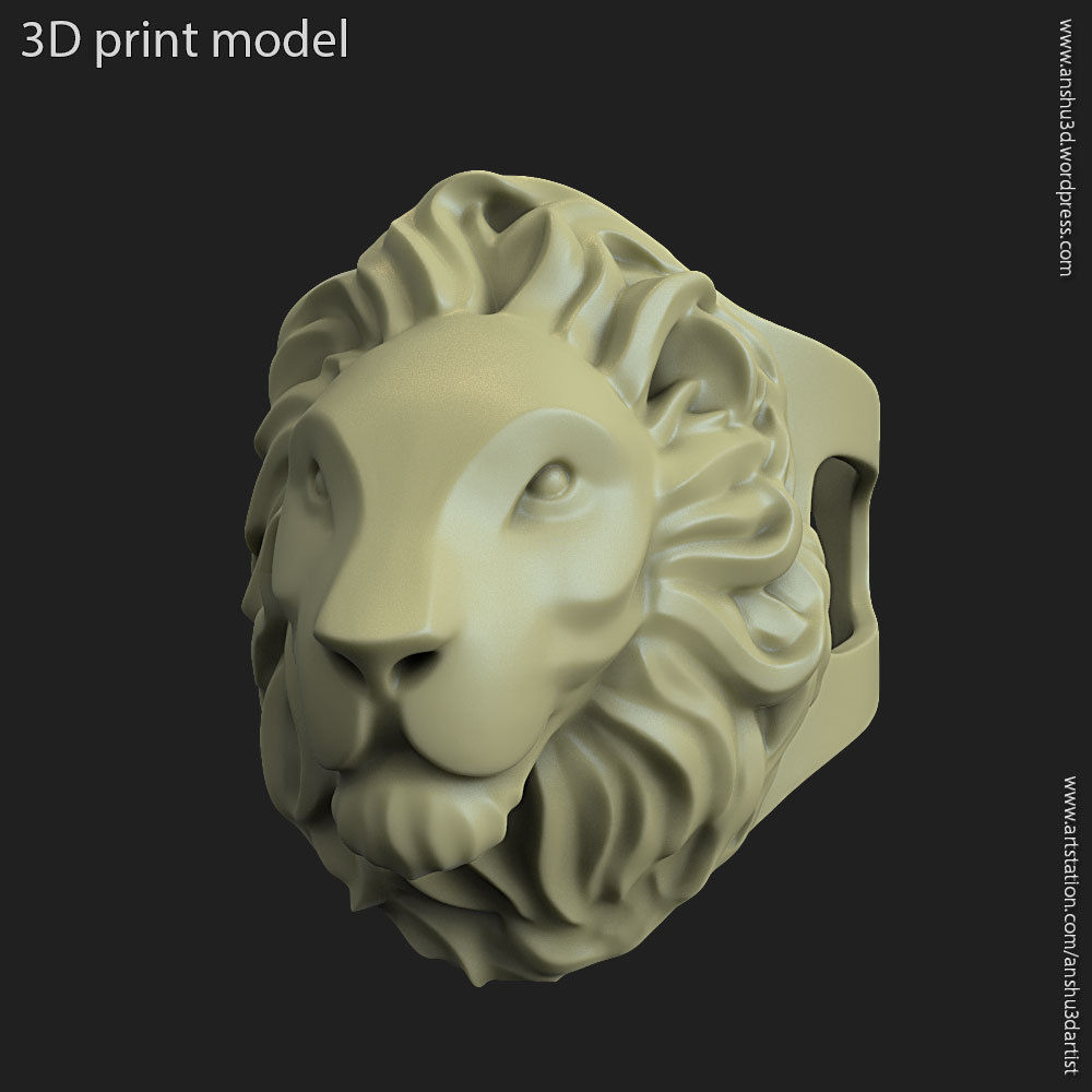 león vol2 anillo de la impresión en 3d joyería animal grande cat carnívoro plata oro ornamento joya moda pantera criatura naturaleza bestia depredador salvaje los mamíferos el motorista anillos 3D print model - Mito3D
