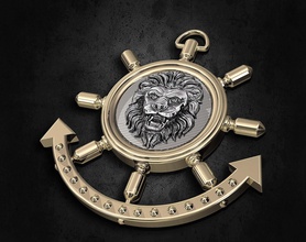 leone in ruota pendente 3d stampabile stl gioielleria ciondoli oro argento sterlina testa uomini moda donne nave pirati animali chiave catena 3d print model - Mito3D