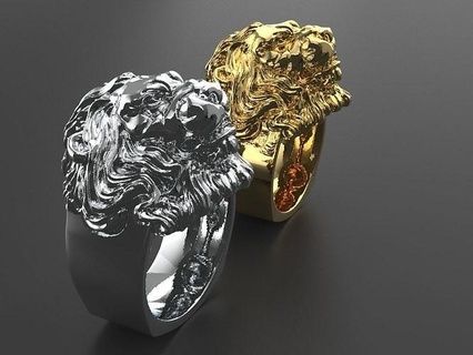 Lions tête Lion bijoux bague or argent animal tigre art animaux bijou pendentif anneaux sculptures 3d print model - Mito3D