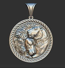 aslanlar madalya gümüş mücevher takı kolye aslan hayvan aşk çift yazdır sanat parlıyor hayvanlar yazdırmaya hazır madalyon 3d print model - Mito3D