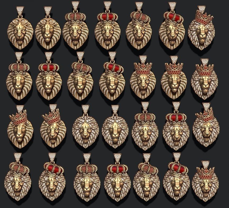 lions pendentif ensemble pack diamants bijoux or argent bijou lion zbrush collier tigre émail colère lionne animal leo léon diamant pendentifs 3D print model - Mito3D