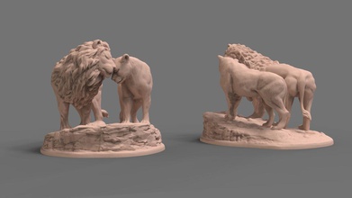 lions lion lionne roi animal sculpture nature roche art sculptures 3d print model - Mito3D