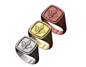 lis flower square stepped signet ring jewelry printable gold silver sterling luxury fashion vintag heraldic lys fleur royal lily ornament jewellery rings 3d print model - Mito3D