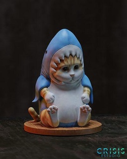 pequeno gato Tubarão cosplay Kawaii anime fofa gatinha ender personalizadas arte esculturas 3d print model - Mito3D