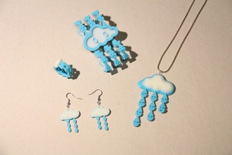 little drops heaven jewelry set bracelet pendant ring earrings miniatures challenge protonik rain raindrops cloud other 3d print model - Mito3D