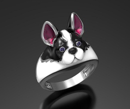 gracioso buldog anillo perro animales esmalte plata oro libra esterlina regalo joyería moda imprimible joya anillos 3d print model - Mito3D