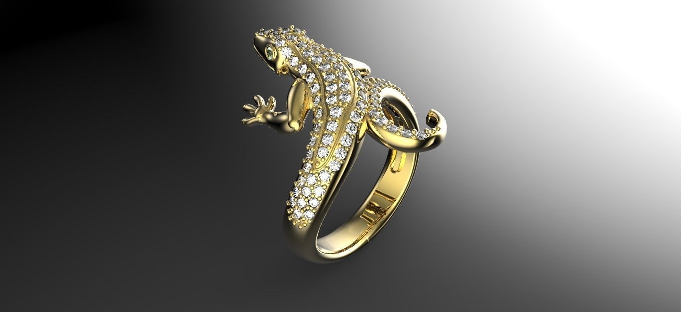lizard ring jewelry gold silver gem printable diamond stones brilliant rings 3D print model - Mito3D