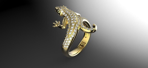 lizard ring jewelry gold silver gem printable diamond stones brilliant rings 3d print model - Mito3D