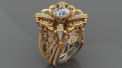 lobortas high-end woman gold ring jewelry jewellery diamond printable fashion high exclusive replica engagement butterfly gem luxury collectible people rings 3d print model - Mito3D