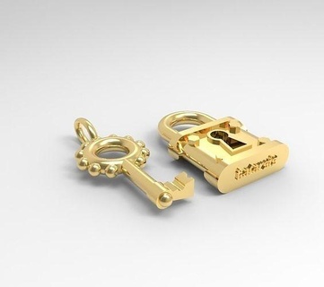 lock key pendant gold jewelry sterling silver luxury rock style glamour steampunk glam choker popular fashion jewlry stylish pendants 3d print model - Mito3D