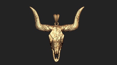 longhorn cráneo colgante pendiente joya joyas zbrush 3dprintable 3dprint cabeza larga vaca animal craneo 3dmodel anillo joyería colgantes 3d print model - Mito3D