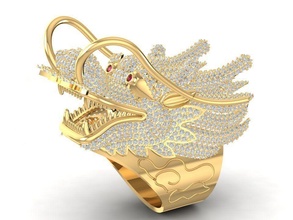 lord of dragon ring 3057 jewelry fashion accessories gold diamond man men design fengshui rings 3d print model - Mito3D