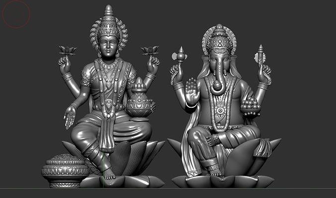 Kral Ganesha lakshmi heykeller figürinler tanrıça Hinduizm fil Laxmi Hintli Hindu dini idol Murti heykel süs tasarım Sanat 3D print model - Mito3D