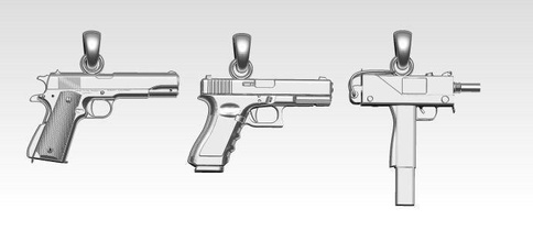 Los 3-gun-Anhänger-Halskette Schmuck gunster mafia Anhänger Halskette schlecht junge Mann Juwel bedruckbar ist cnc Silber gun mg best top gold - 3d print model - Mito3D