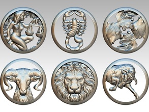 lot 6pcs zodiac models leo lion horoscope astrology scorpio libra taurus bull pisces fish aries cow astrological sign printable jewel jewelry pendants 3d print model - Mito3D