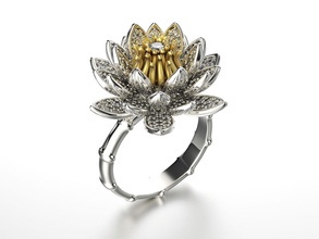 lotus mode bague 0004 bijoux défi cnc or tête platine impression fleur argent stl style tester gemme bijoutier anneaux 3d print model - Mito3D
