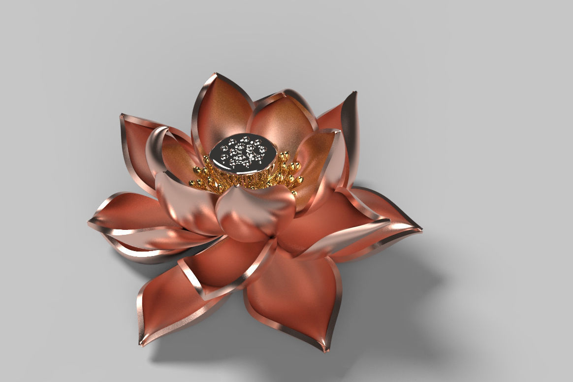 lotus brooch leaf flora flower blossom gold shining jewelry brooches tree nature silver pandent 3D print model - Mito3D