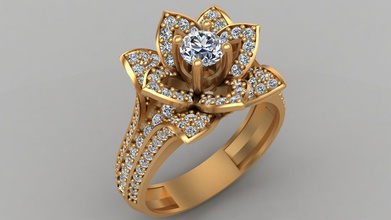 lótus flor diamante ouro noivado anel joalheria jóias brinco casamento mulher moda imprimível humano folha folhas rosa flor gema argolas 3d print model - Mito3D