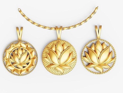 lotus pendentif argent or impression médaillon bijoux Hommes femmes dauphin Poissons zodiaque fleur feuille floral pendentifs Collier 3d print model - Mito3D