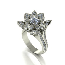 lotus ring jewelry women gold diamonds flower rings 3d print model - Mito3D