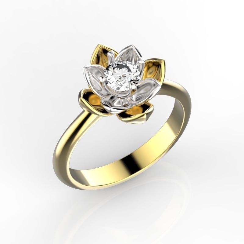 lotus anello di diamanti gioielli fidanzamento gioiello brillante oro brillant stampabile anelli 3D print model - Mito3D