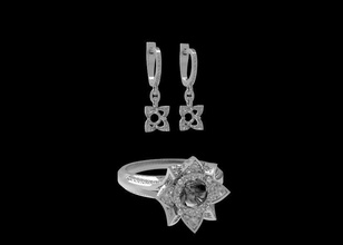 lotus bague boucles d'oreilles bijoux de l'anneau la livre sterling d'argent joyau mariage collier imprimable le platine en diamant brillant doigt or mode beauté saphir rose des les anneaux 3d print model - Mito3D