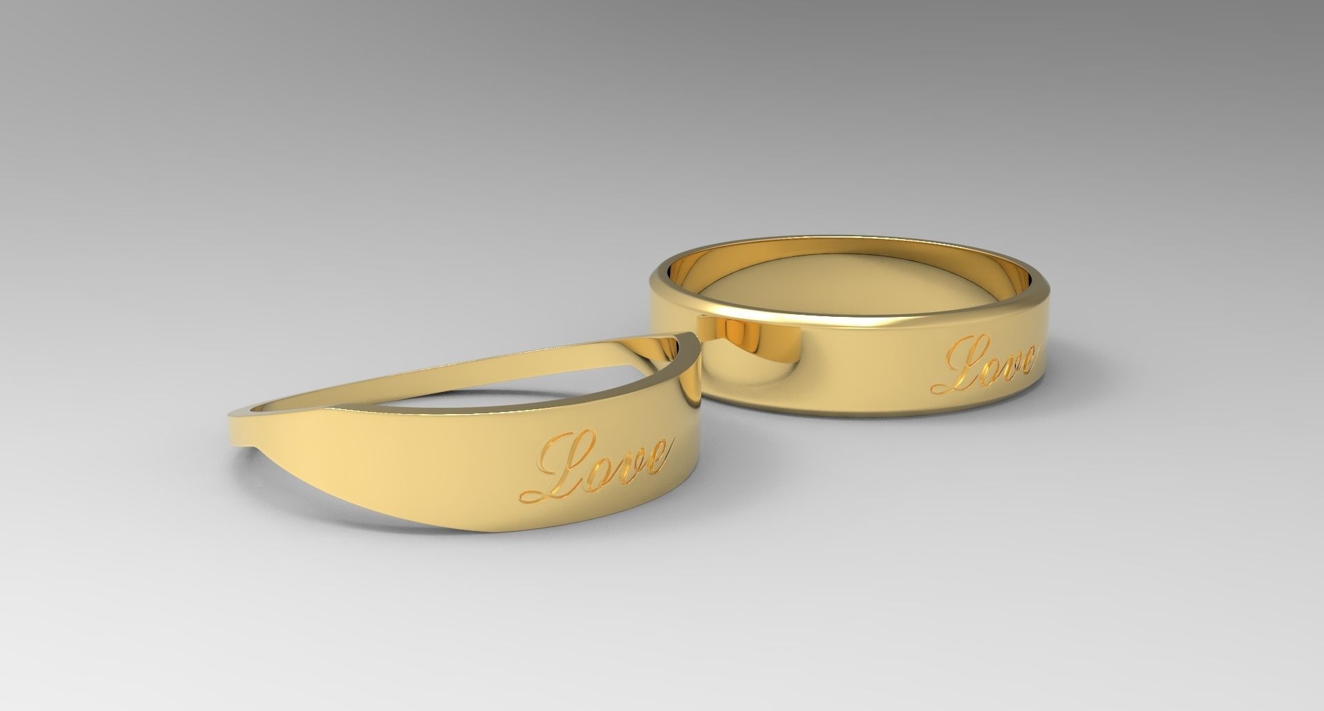 amore coppia squillare oro splendente lusso gioielleria elegante moda stampabile cuore isolato nozze dito anelli 3D print model - Mito3D