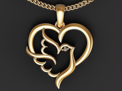 Aşk kalp kuş kolye altın yazdırılabilir 3d model duymak takı lüks parlıyor sterlin mücevher değerli moda yüzük elmas 3d print model - Mito3D