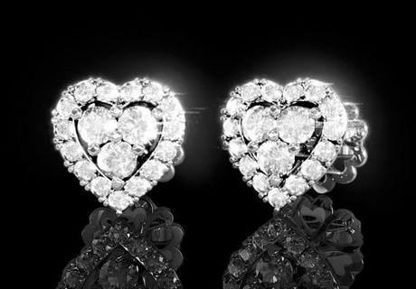 love heart stud earrings 3 jewel jewelry jewellery gold silver platinum printable hearts diamond earring valentine fashion gem gems brilliant white beauty 3d print model - Mito3D