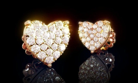 love heart stud earrings 4 jewel jewelry jewellery gold silver platinum printable hearts earring fashion valentine beauty diamond gem gems 3d print model - Mito3D