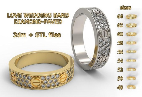 love wedding band diamond paved fashion ring sterling silver jewellery jewel jewelry rings 3d print model - Mito3D