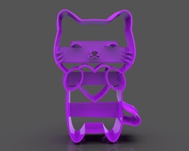 lovely cat cookie cutter cookiecutter sanvalentine valentine cute cartoon stylized toon fantasy love heart 3dprint 3dprintable pastry candy baked cupid hobby diy hand tools 3d print model - Mito3D