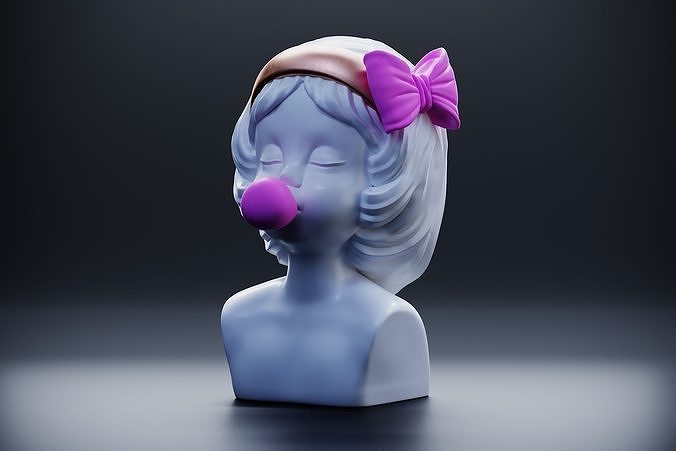 bello ragazza arco carattere umano donna cartone animato bellezza viso gomma naso femmina bellissimo arte figurina vaso capelli cappello smalto sculture testa 3D print model - Mito3D