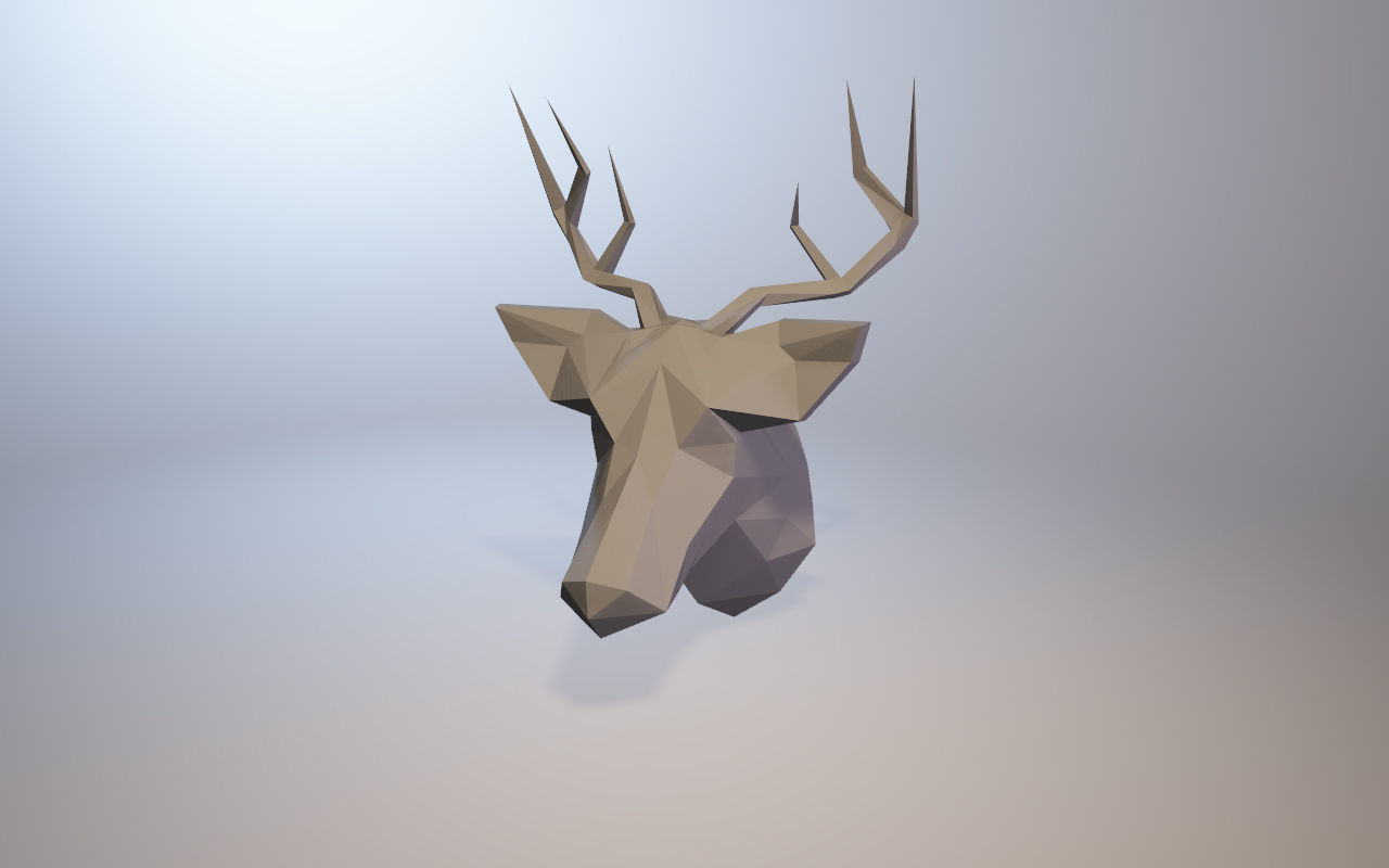 low poly veado modelo pobre poli papel construir artesanal pepakura animal cartão dobrando cabeça troféu parede interior impressão decoração escultura desejo casa 3D print model - Mito3D